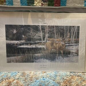 Forest Deer and Waterfowl Print in Warm Brown Tones